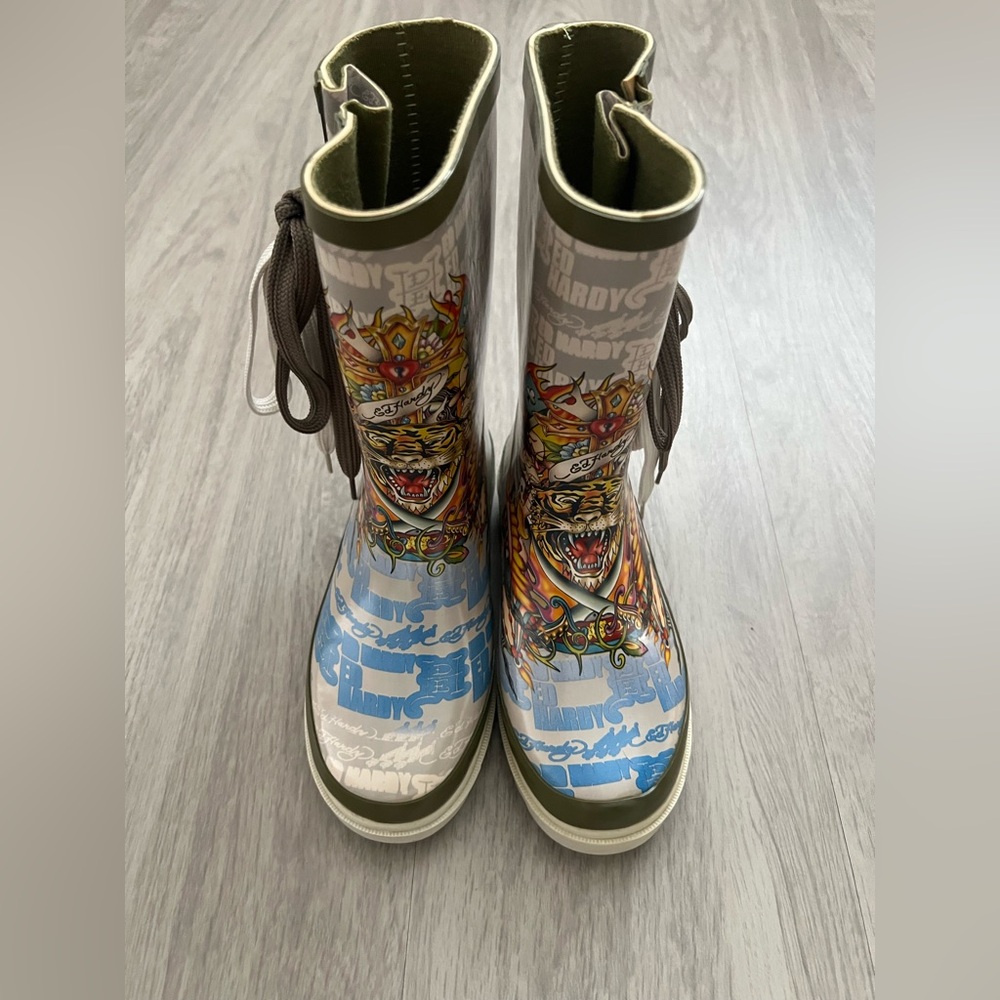 Ed Hardy Kids Rain & Snow Boots - Green, Blue, White - Picture 3 of 14